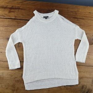 EXPRESS IVORY COLD SHOULDER CREW NECK LONG SLEEVE KNIT SWEATER SIZE XS